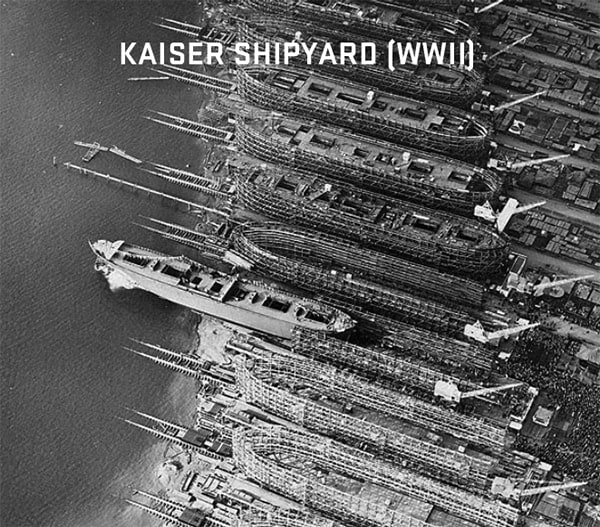 1942 overhead view of Kaiser shipyard